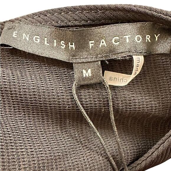 English Factory Black Puff Long Sleeve Top Size M NWT Key Hole Back Round Neck - Picture 5 of 5